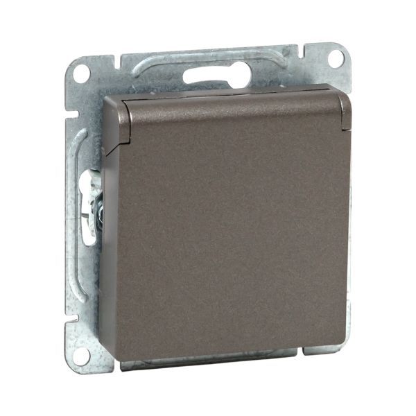 Розетка СП Эпика 16А IP44 с заземл. защ. шторки с крышкой механизм мокко EKF UP1-SOM-111-44