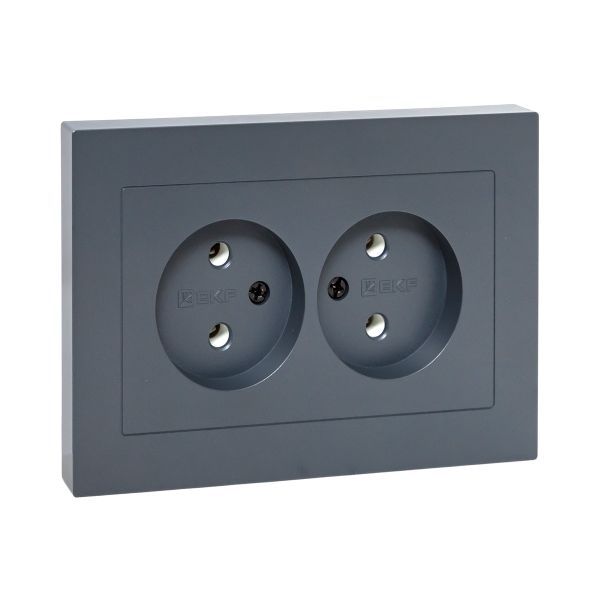 Розетка 2-м СП Эпика 16А без заземл. без защ. шторок с рамкой механизм графит EKF UP1-SOG-200