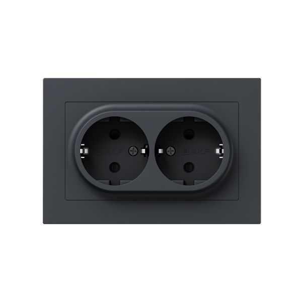 Розетка 2-м СП Эпика 16А с заземл. защ. шторки с рамкой механизм графит EKF UP1-SOG-211