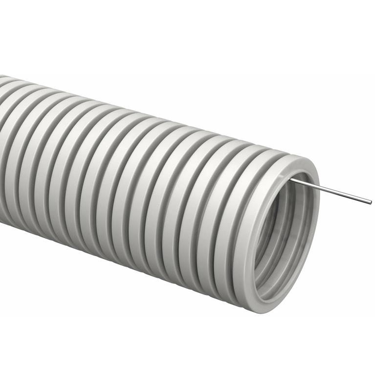 Труба гофрированная ПВХ d25мм с протяжкой сер. (уп.25м) TOKOV ELECTRIC TKE-TG/P-25-C06/25