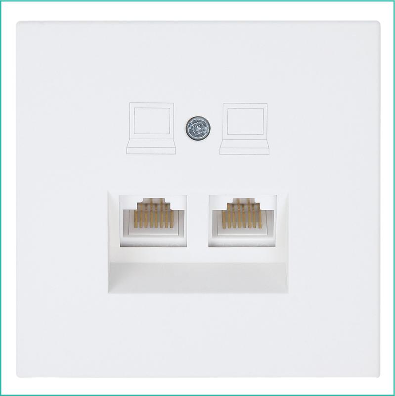 Розетка компьютерная 2-м СП RJ45 FD кат.5E с накладкой механизм бел. матов. soft touch Jasmart FD6106PWM