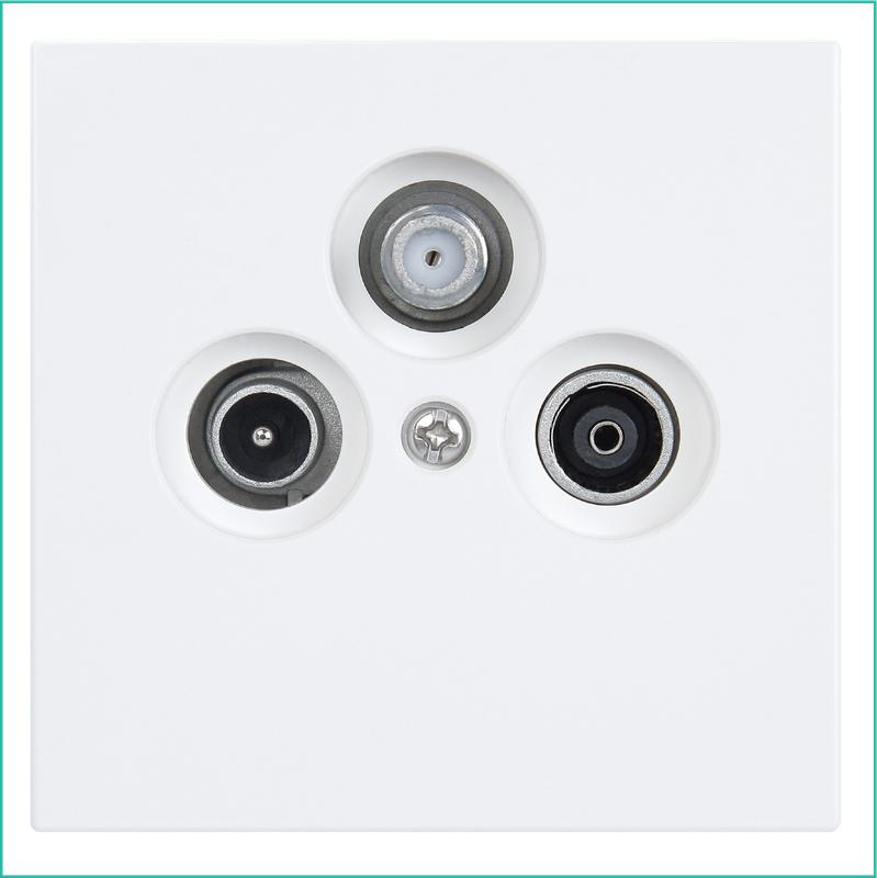 Розетка телевизионная оконечная TV + FM + SAT 3-м СП FD Ф9.5мм с накладкой механизм бел. глянцевый Jasmart FD6206W