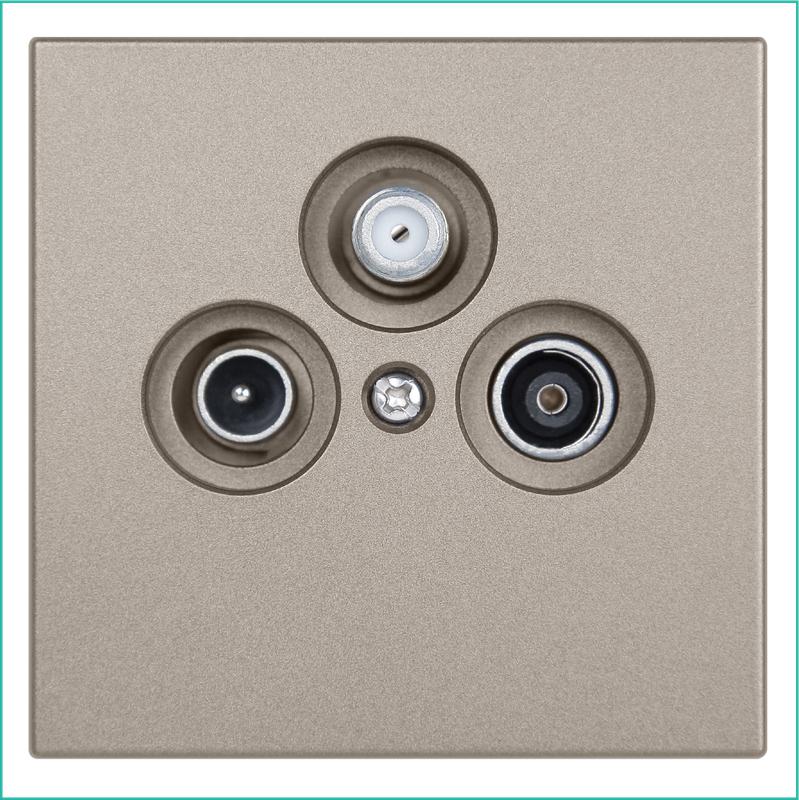 Розетка телевизионная оконечная TV + FM + SAT 3-м СП FD Ф9.5мм с накладкой механизм бронза Jasmart FD6206BR