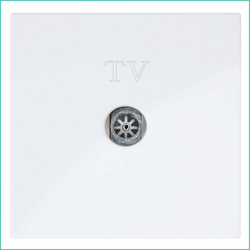 Розетка телевизионная оконечная TV 1-м СП FD Ф9.5мм с накладкой механизм бел. глянцевый Jasmart FD6001W