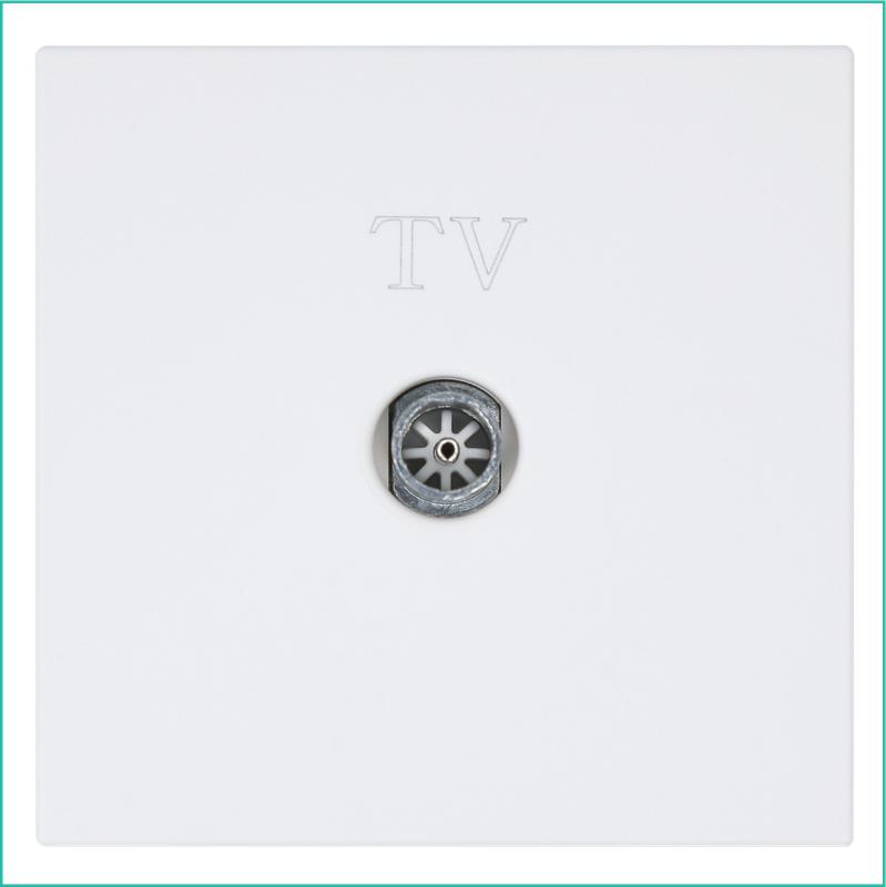 Розетка телевизионная оконечная TV 1-м СП FD Ф9.5мм с накладкой механизм бел. матов. soft touch Jasmart FD6001PWM