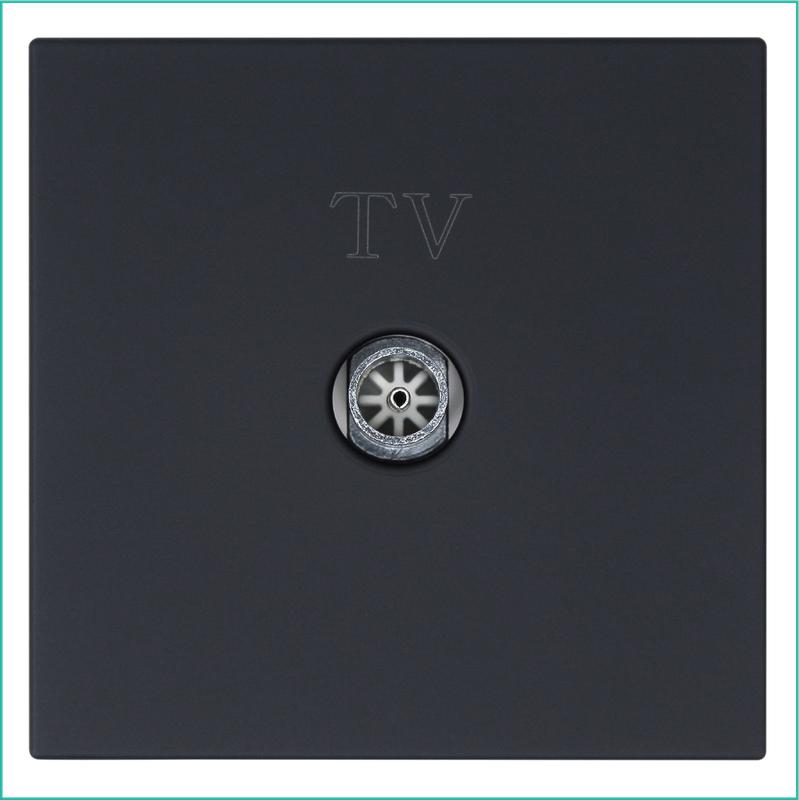 Розетка телевизионная оконечная TV 1-м СП FD Ф9.5мм с накладкой механизм черн. матов. soft touch Jasmart FD6001PBM