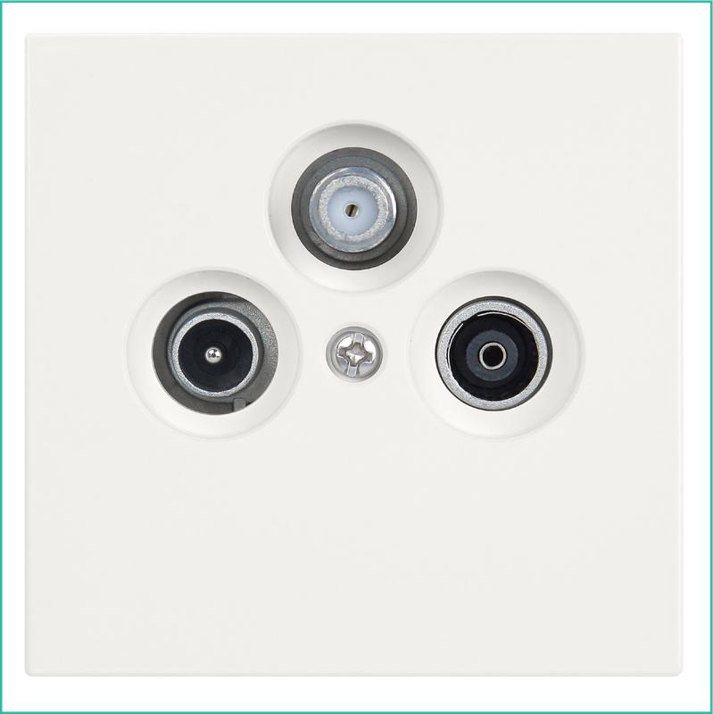 Розетка телевизионная проходная TV + FM + SAT 3-м СП FD Ф9.5мм с накладкой механизм сахара Jasmart FD6207SH