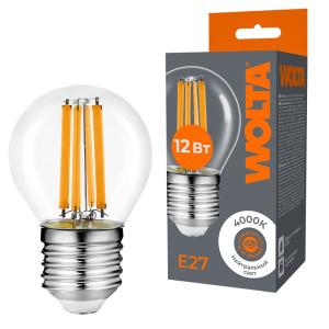 Лампа светодиодная Filament G45 12Вт шар прозрачная 4000К E27 1050лм WOLTA WF-G45-12W4KE27
