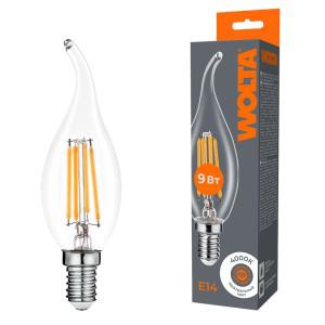 Лампа светодиодная Filament CT35 9Вт свеча на ветру прозрачная 4000К E14 810лм WOLTA WF-CT35-9W4KE14