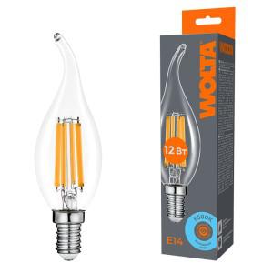 Лампа светодиодная Filament CT35 12Вт свеча на ветру прозрачная 6500К E14 1050лм WOLTA WF-CT35-12W6KE14