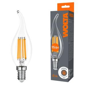 Лампа светодиодная Filament CT35 15Вт свеча на ветру прозрачная 4000К E14 1200лм WOLTA WF-CT35-15W4KE14