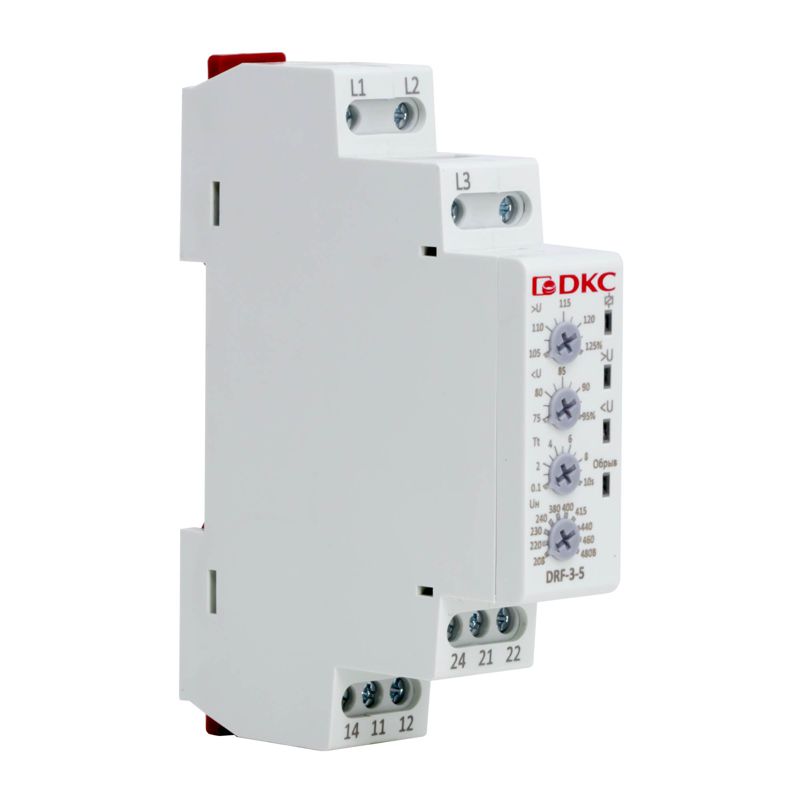 Реле контроля фаз 3 фазы + N тип DRF контроль напряжения контроль обрыва фаз 2перекл. 120-277В DKC DRF-3-5N