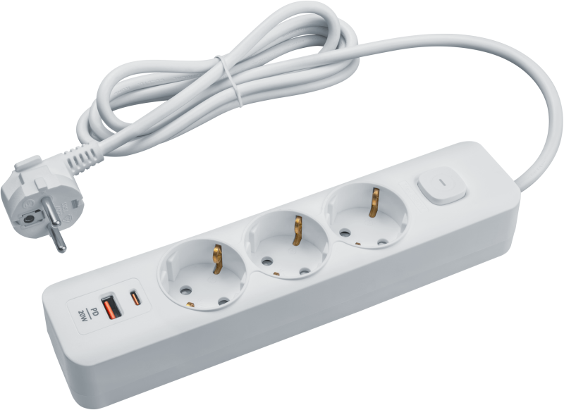Удлинитель 3х5м с заземл. 16А IP20 95 689 NPE-USB06-03-500-ESC-3X1-PD20W USB-C + USB-A с выкл. бел. NAVIGATOR 95689