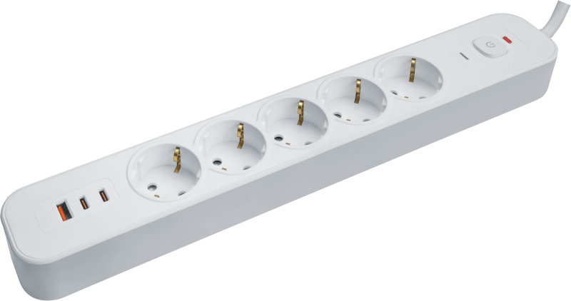 Фильтр сетевой 5х1.5м с заземл. 16А IP20 95 681 NSP-USB-05-150-ESC-3x1-PD20W + USB type-A + 2хUSB type-C с выкл. бел. NAVIGATOR 95681
