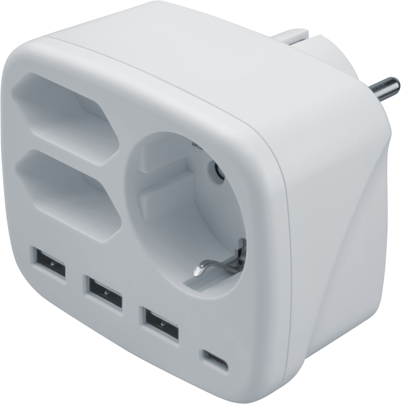 Разветвитель 1 розетка с заземл. + 2 розетки без заземл. (плоская вилка) + 3хUSB type-A + USB type-C 95 680 NAD-USB03-1E+2X-WH бел. NAVIGATOR 95680