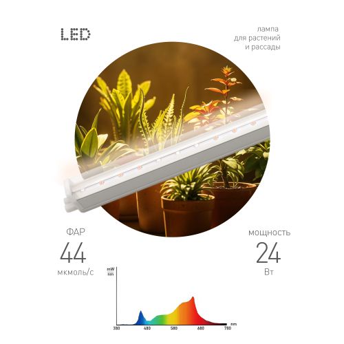 Светильник светодиодный (фитолампа) GREEN LINE ФИТО-24W-PFR-GR 24Вт IP20 линейный для растений полного спектра Эра Б0069718