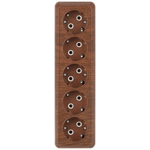 Розетка 5-м ОП Quadro 2-210-10 16А IP20 5х2P+E 250В с заземл. венге Intro Б0053860