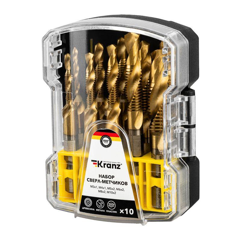 Набор сверл-метчиков (M3x1 M4x1 M5x2 M6x2 M8x2 M10x2) Р6М5 ТИТАН 10шт Kranz KR-91-0699