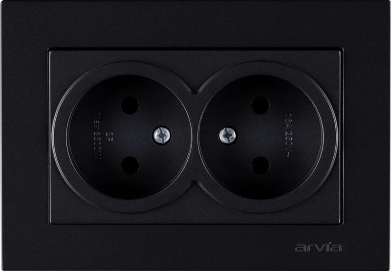 Розетка 2-м без заземл. в сборе KAREN черн. ARVIA 20 07 2000 908
