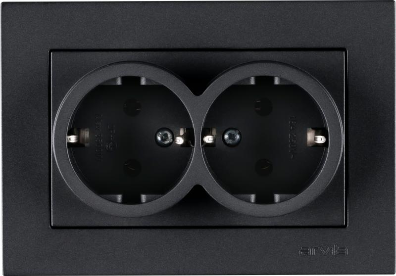Розетка 2-м без заземл. в сборе KAREN графит ARVIA 20 04 2000 908
