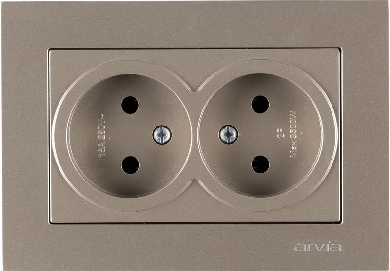 Розетка 2-м без заземл. в сборе KAREN титан ARVIA 20 05 2000 908