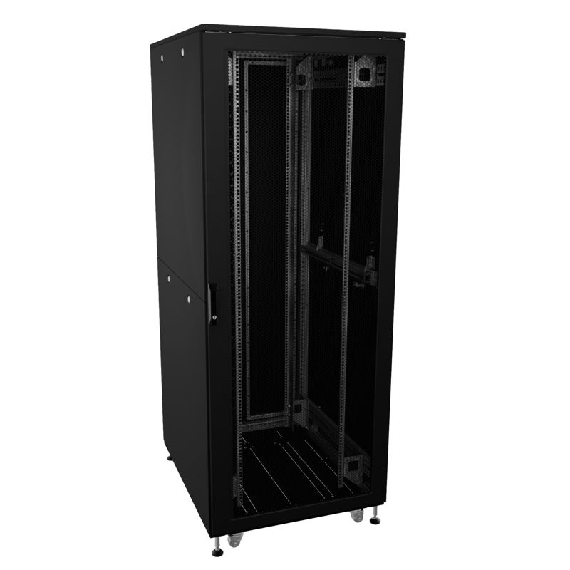 Шкаф напольный разобранный 19дюйм IT-CQE-N 42U 800х1000мм крыша с вырубкой дверь перф. и двойная перф. двойные боковые панели RAL9005 черн. DKC R5ITN42810FP1P2SB