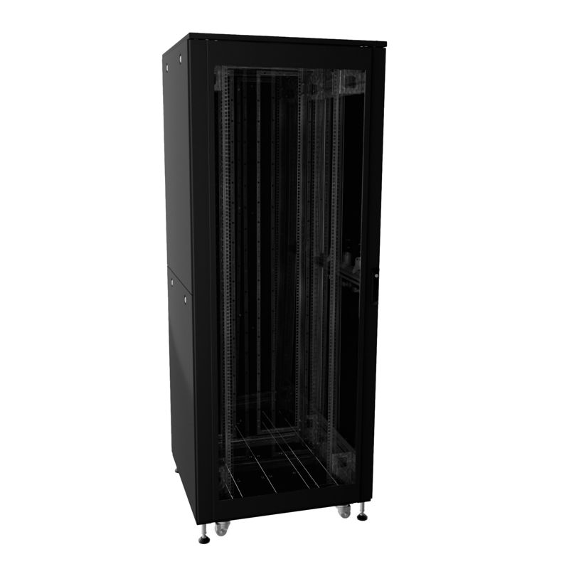 Шкаф напольный разобранный 19дюйм IT-CQE-N 42U 800х800мм крыша с вырубкой. дверь стекло и двойная сплошная металл двойные боковые панели RAL9005 черн. DKC R5ITN42808FG1M2SB