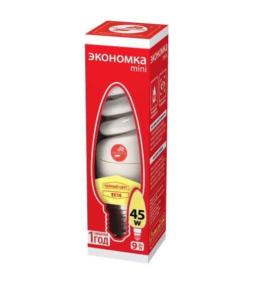 Лампа люминесцентная компакт. SPC 9Вт E14 спиральная 2700К T2 ЭКОНОМКА LKsmT2SPC9wE1427eco
