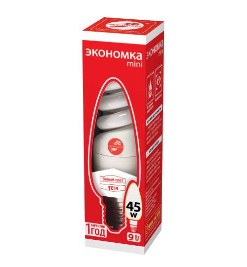 Лампа люминесцентная компакт. SPC 9Вт E14 спиральная 4200К T2 ЭКОНОМКА LKsmT2SPC9wE1442eco