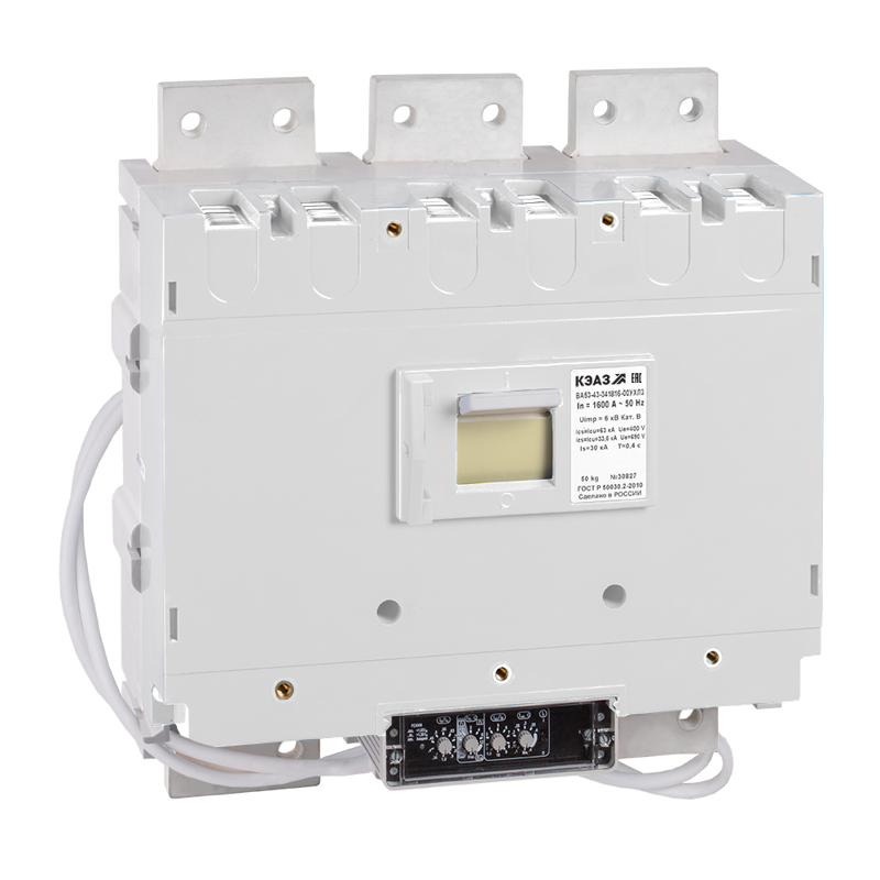 Выключатель автоматический 3п 1600А 135кА ВА53-43-341816 УХЛ3 690В AC НР=230В AC/220В DC КЭАЗ 218019