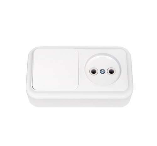 Блок ОП (розетка без заземл. + 1-кл. выкл.) бел. Bylectrica В-РЦ-521