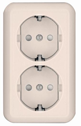 Розетка 2-м ОП Прима 16А IP20 250В с заземл. защ. шторки сл. кость SchE RA16-757-S