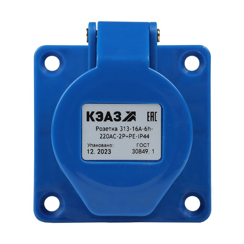Розетка фланцевая 313 16А 220AC 2P+PE 6ч IP44 КЭАЗ 229455