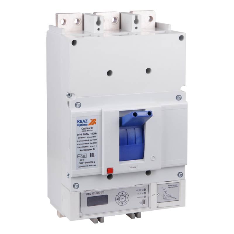 Выключатель автоматический 3п 1600А диапазон уст. 640…1600А 50кА OptiMat D1600N MR2 У3 КЭАЗ 233946