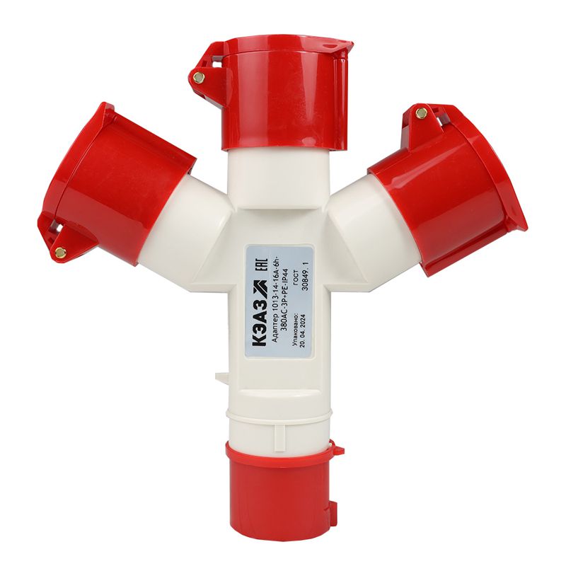 Адаптер силовой трехлучевой 1013 14 16А 6h 380AC 3P+PE IP44 КЭАЗ 235598