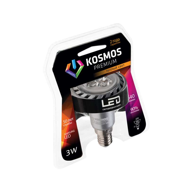 Лампа светодиодная KOSMOS premium 3Вт JDR E14 230В 3000К Космос KLED3wJDR230vE1427