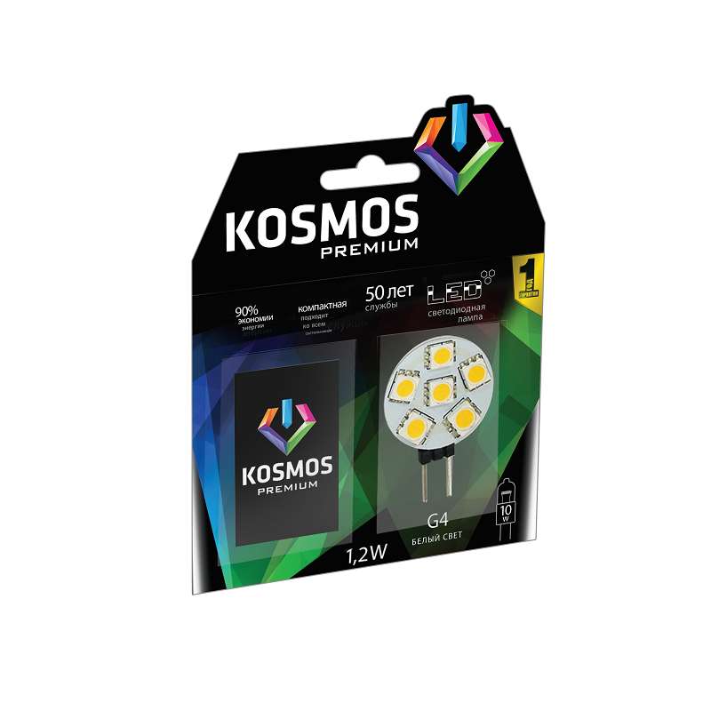 Лампа светодиодная KOSMOS premium 1.2Вт JCR G4 12В 4500К Космос KLED1.2wJCRG412v4500