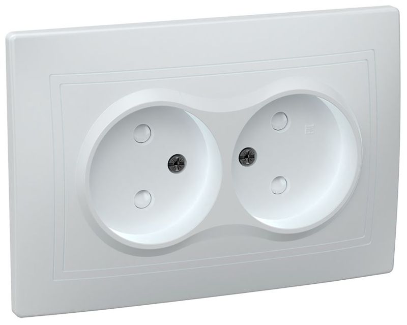 Розетка 2-м СП Кварта РСш12-2-КБ 10А IP20 без заземл. защ. шторки бел. GENERICA ERK20-K01-10-DM