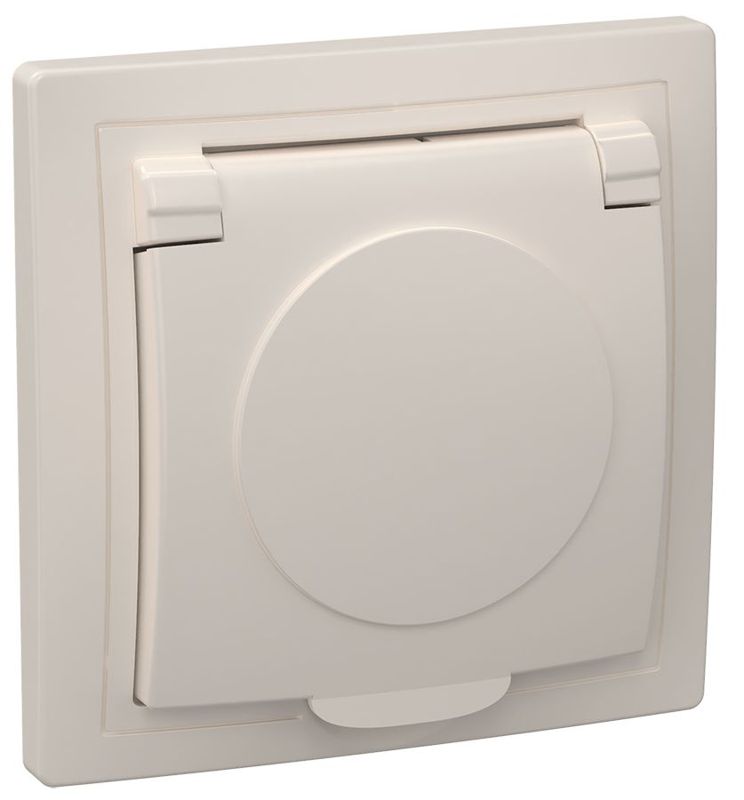 Розетка 1-м СП Кварта РСб10-3-ККм 16А IP20 с заземл. с крышкой крем. GENERICA ERK15-K33-16-DM