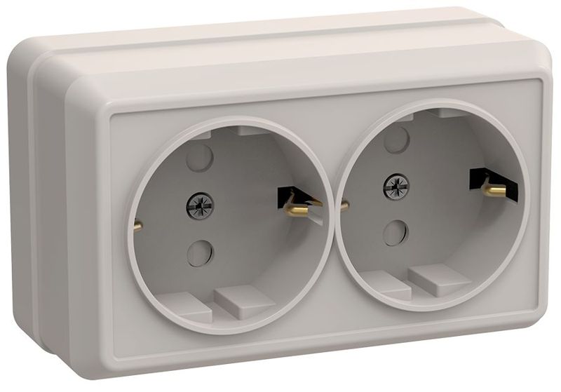 Розетка 2-м ОП Октава РСш22-3-ОКм 16А IP20 с заземл. защ. шторки крем. GENERICA ERO24-K33-16-DC