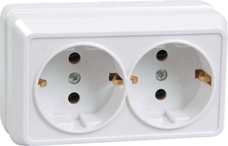 Розетка 2-м ОП Октава РС22-3-ОБ 16А IP20 с заземл. бел. GENERICA ERO21-K01-16-DC