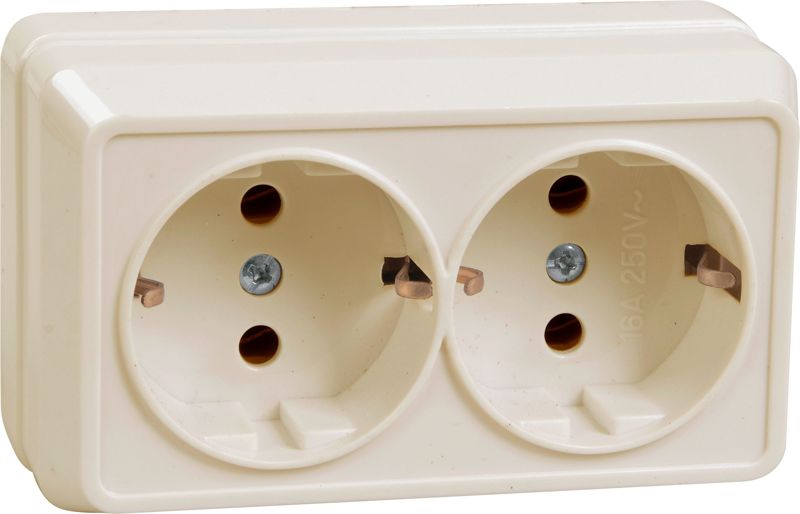 Розетка 2-м ОП Октава РС22-3-ОКм 16А IP20 с заземл. крем. GENERICA ERO21-K33-16-DC
