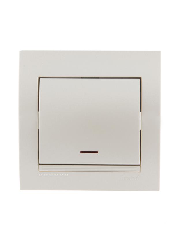 Выключатель 1-кл. СП Deriy 10А с подсветкой жемчуж./бел. метал. LEZARD 702-3030-111