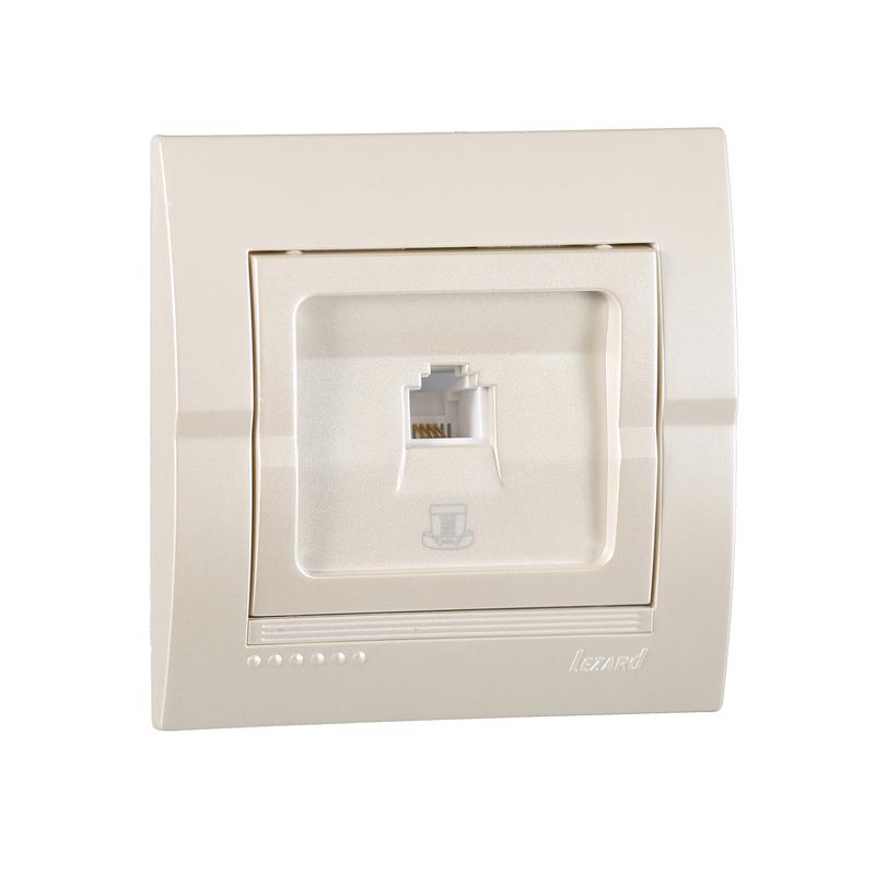 Розетка телефонная 1-м СП Deriy RJ11 16А IP20 евро стандарт жемчуж./бел. метал. LEZARD 702-3030-137