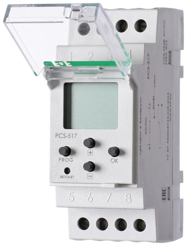 Реле времени PCS-517 16А 24-264В AC/DC 1 перекл. IP20 многофункц. цифр./индикация монтаж на DIN-рейке F&F EA02.001.015