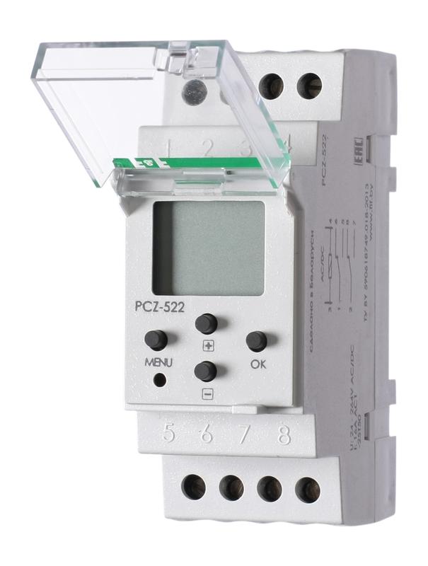 Реле времени PCZ-522 2х16А 24-264В AC/DC 2 перекл. IP20 2канала-2х125пар включ./выключ. суточн./недел. циклы монтаж на DIN-рейке F&F EA02.002.002