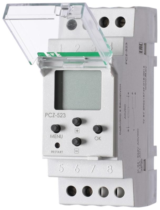 Реле времени PCZ-523 16А 24-264В AC/DC 1 переключ. контакт IP20 1 канал импульс. 1с 99мин 2х60вкл./выключ. монтаж на DIN-рейке F&F EA02.002.003