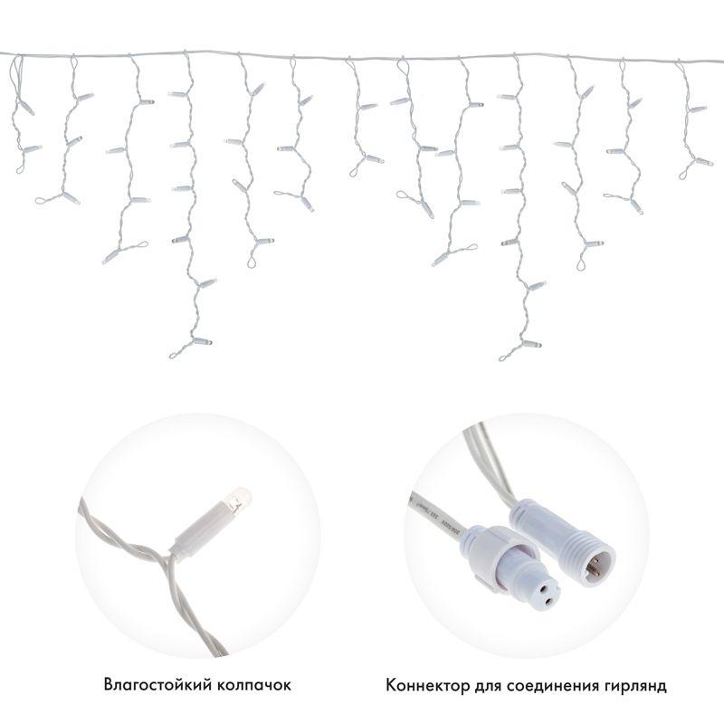Гирлянда светодиодная "Айсикл" (бахрома) 4.8х0.6м 176LED син. 15Вт 230В IP65 провод бел. Neon-Night 255-136