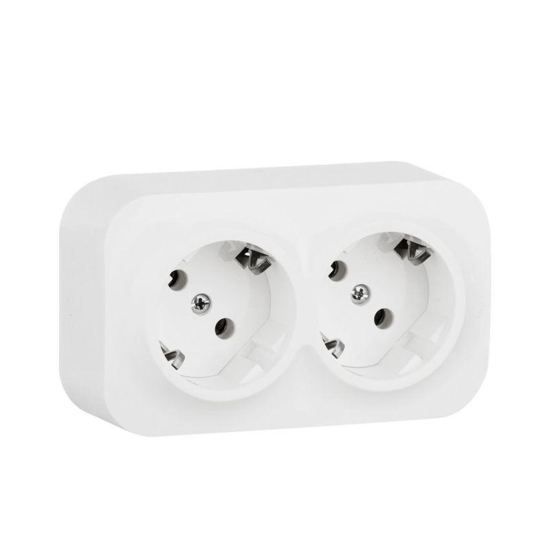 Розетка 2-м ОП Quteo 16А IP20 250В 2х2P+E с заземл. без защ. шторок бел. Leg 782213