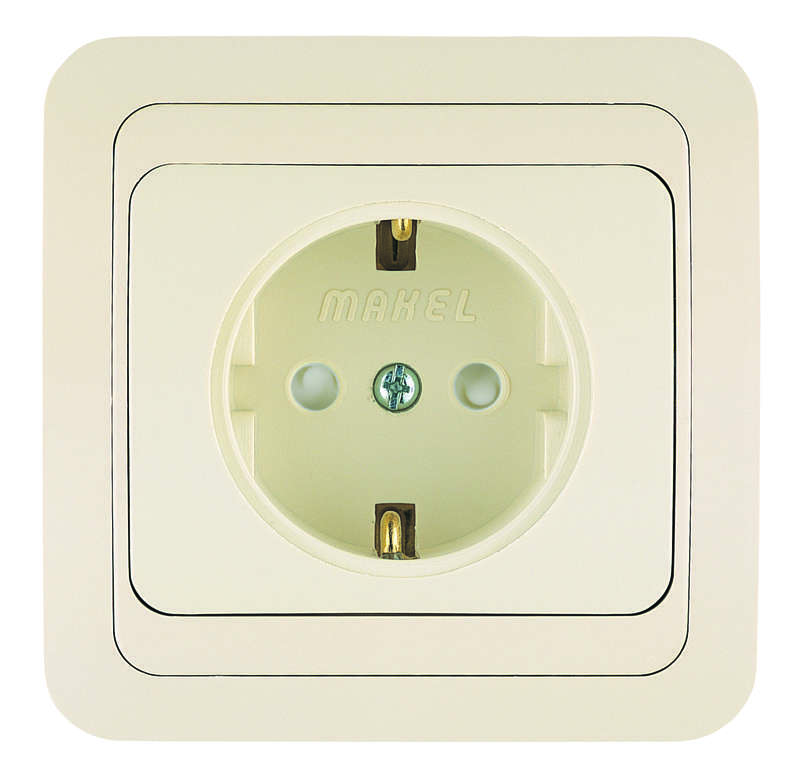 Розетка 1-м СП Mimoza 16А IP20 с заземл. защ. шторки крем./крем. Makel 25058